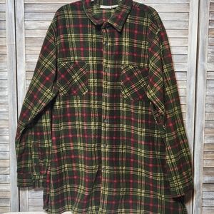 King Size Plaid 3XL Red Green Fleece Button Down Mens Shacket Vintage Barn
